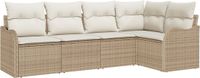 vidaXL Tuinbank Set Beige Poly Rattan 5 Zitplaatsen Inclusief Tafel