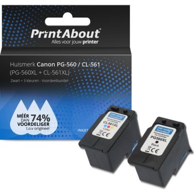 PrintAbout Huismerk PG-560XL / CL-561XL Inktcartridge Zwart + 3 Kleuren Multipack | Compatibel met Canon