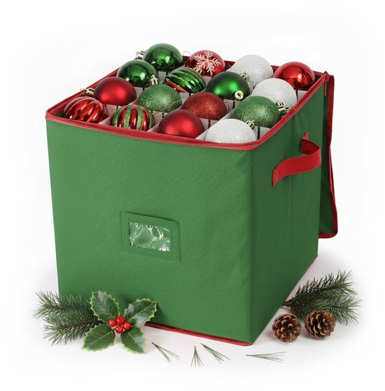 Merkloos Relaxdays Kerstballen opbergbox - 64 ballen - groen/rood