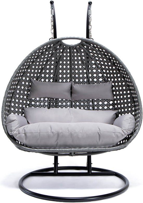 Home Deluxe Hangstoel Polyrattan TWIN - Grijs - Met kussens