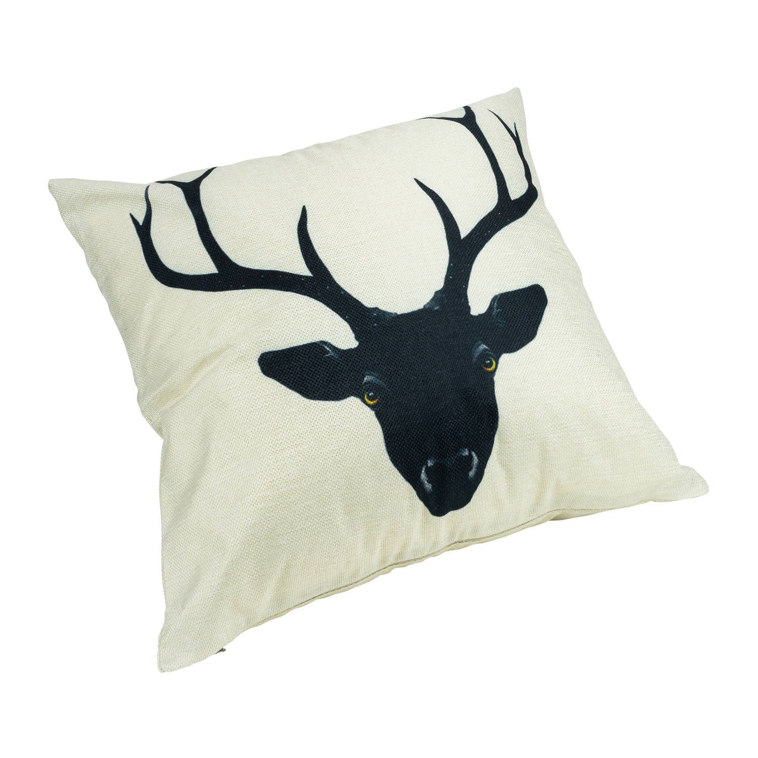 QUVIO sierkussen gevuld - 45 x 45 cm - zwart rendierhoofd - beige