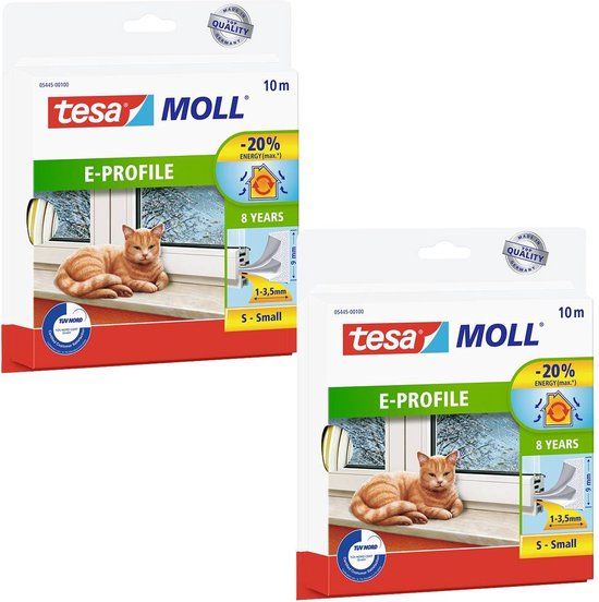 tesa tesamoll E Profiel Rubberen Tochtstrip - Wit - 2x 10 m x 9 mm x 4 mm