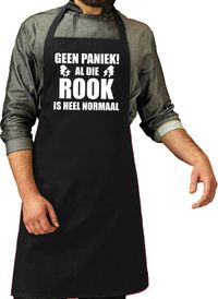 Bellatio Decorations Geen paniek - rook is normaal fun tekst - schort - volwassenen - zwart - Cadeau verjaardag / vaderdag