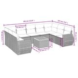 vidaXL 10-delige Loungeset met kussens, polyrattan, zwart
