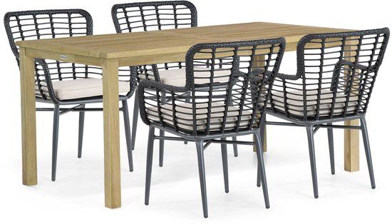 De Laan Projects Tuinset 4 personen 160 cm Aluminium/Wicker Zwart