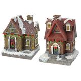 Merkloos / Sans marque Kersthuisjes 2x Kersthuisjes/kerstdorpje met gekleurde verlichting 13 cm - Kerstdorpen maken accessoires