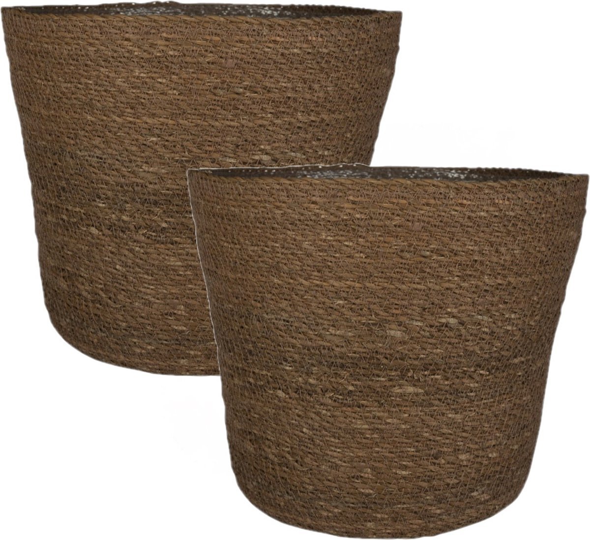 Steege Set van 2x stuks plantenpot/bloempot van jute/zeegras diameter 30 cm en hoogte 26 cm camel bruin - Met binnenkant van plastic