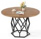 Table à manger en cuir - Table de cuisine de 120 cm - Pour 4 à 6 personnes - Cadre en métal avec pieds en fer en forme de diamant - Plateau en bois au design industriel - Kaki foncé
