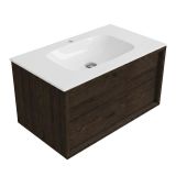 Saniclass Holz Frame Badkamermeubelset - 80x45x41.5cm - Flow solid surface wastafel wit - 1 wasbak - 1 kraangat - 1 lade - mat eiken charcoal (hout) SW1420767/SW1174114