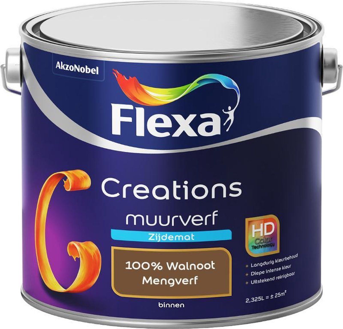 FLEXA Creations - Muurverf Zijde Mat - Mengkleuren Collectie - 100% Walnoot - 2,5 liter