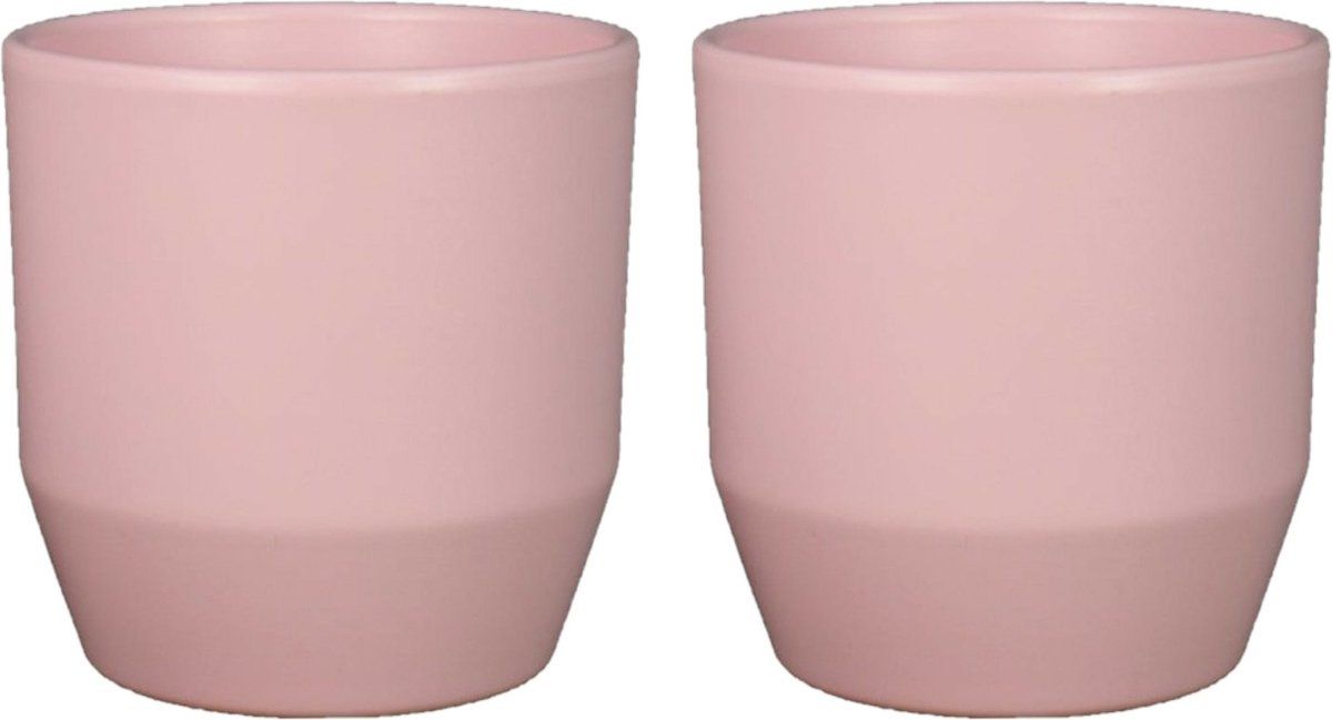 Bela Arte Bloempot/Plantenpot - 2x - keramiek - mat lichtroze - D12/H11 cm