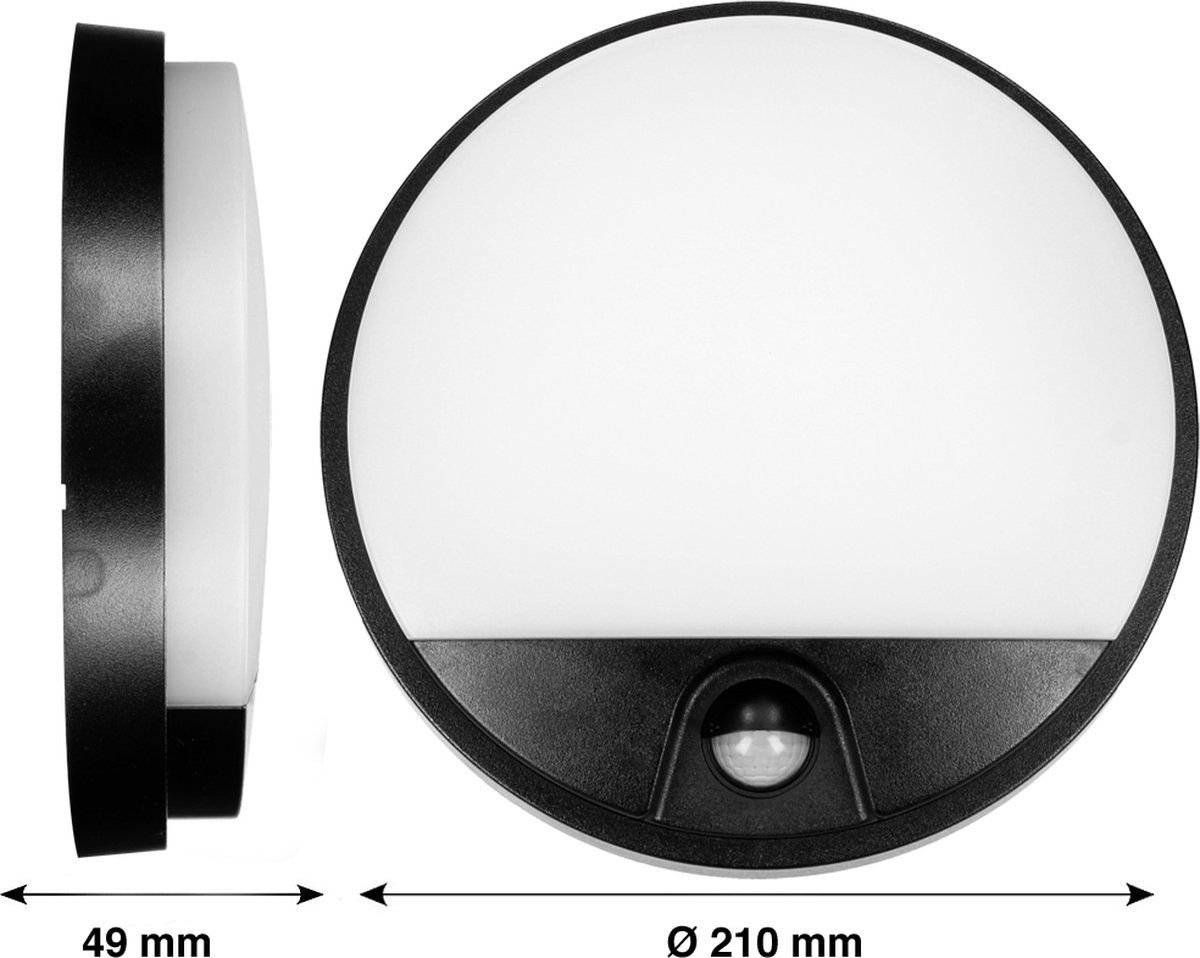 Adviti AGAT LED Buiten Wandlamp - Zwart - PIR - 1100lm - 15W