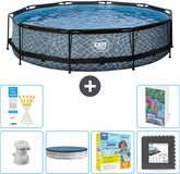 EXIT Toys EXIT Rond Stone Frame Zwembad - 360 x 76 cm - Inclusief Pomp - Afdekzeil - Onderhoudspakket - Vloertegels - 7-delig