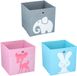 alpina Opbergdozen Kinderkamer - Set van 3 Opvouwbare Opbergboxen met Dierenprint - Stevige Kartonnen Opbergmanden met Metalen Greepoog - Afmeting 28 x 28 x 28 cm - Kleur Blauw, Grijs en Roze