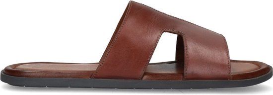 Manfield - Heren - Zwarte leren slippers - Maat 43