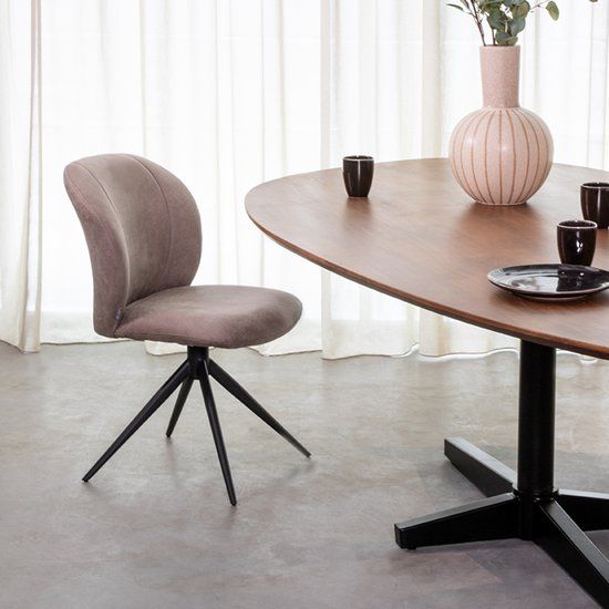 LABEL51 Kimo Eetkamerstoel - Naturel - Stof - Zwart Metalen Frame
