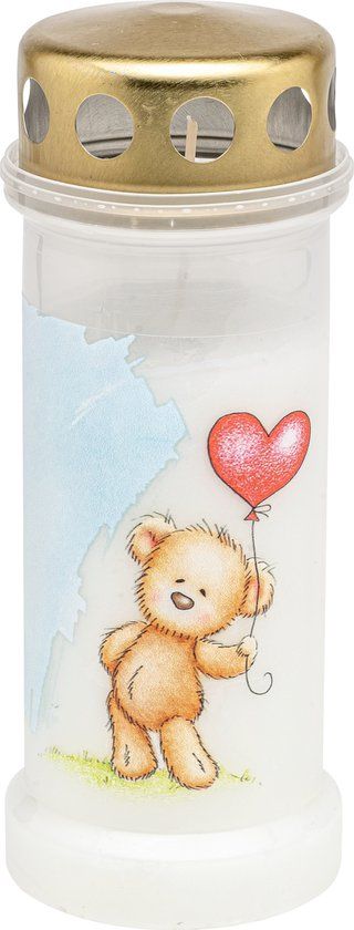 Bolsius Graflicht - Wit met Teddy Bear Print - 12 stuks - 70 branduren - Herdenkingslicht