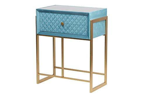 Adda Home Tafel, MDF/Velvet/ijzer/glas, turquoise/goud/zwart, 60 x 35 x 75 cm