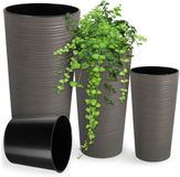 Merkloos KADAX Bloempot met houtspaanders, elegante bloempot met uitneembare inzet, bloempotbescherming voor kantoor, bloembak, tuinschaal (3-delige set: 19/25/30 cm, grijs)