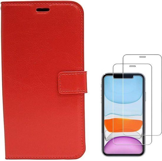 iPhone 11 Pro Max Bookcase - Red - Includes 2x Tempered Glass Screen Protector - ZT Accessoires