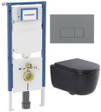 Geberit QeramiQ Dely Swirl Toiletset - 36.3x51.7cm - Geberit UP720 Duofix Sigma inbouwreservoir - slim zitting - bedieningsplaat licht grijs - rechthoekige knoppen - mat zwart