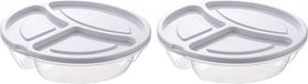 Merkloos 2x Lunchboxen/bewaarbakjes rond 3- vaks met deksel 2.6 liter