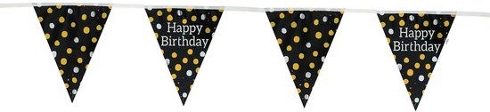 Folat - Vlaggenlijn Glossy Black 'Happy Birthday' - 4 meter