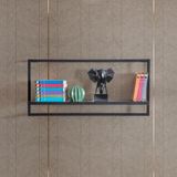 Stijlvolle zwarte wandplank, 71,1 cm x 33 cm x 18 cm, 100% melamine gecoat deeltjesbord en metalen frame, duurzaam en modern design voor thuis en op kantoor