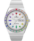 Timex Q 36 mm dameshorloge - Zilverkleurige roestvrijstalen uitbreidingsband, zilverkleurige wijzerplaat, zilverkleurige kast, TW2V66000
