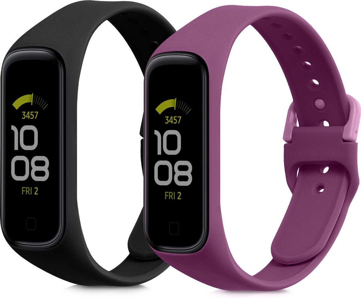 kwmobile 2x armband voor Samsung Galaxy Fit 2 - Bandjes voor fitnesstracker in zwart / pastel lila