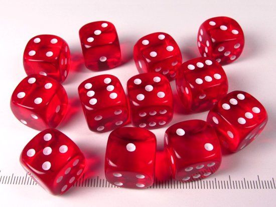 Chessex Dice Set 12 6-sided 16 mm Transparent Red