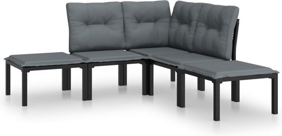 vidaXL 5-delige Loungeset poly rattan zwart en grijs