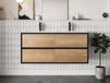 Vente-unique meuble de salle de bain suspendu avec lavabo encastré - naturel clair et noir - 120 cm - LANNICK