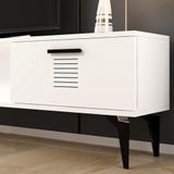 Moderne witte tv-standaard, 150 cm breed, 44,6 cm hoog, 29,6 cm diep, 100% melamine gecoat deelbord, 18 mm dik, stijlvol en functioneel design voor woonkamers