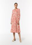 Comma Jurk Koraalrood Gebloemd Lange Mouw Viscose