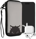 kwmobile hoesje voor smartphones XXL - 7" - hoes van Neopreen - Kat - grijs / zwart - binnenmaat 17,7 x 8,5 cm