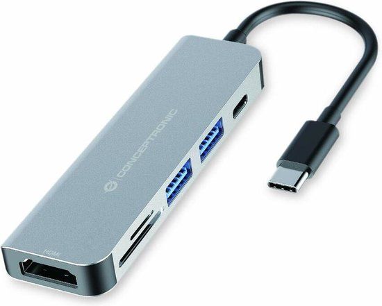 Conceptronic DONN02G USB Hub - 6 in 1 - Grey