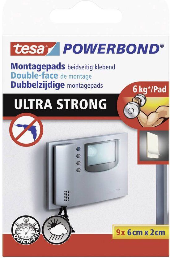 9x Tesa Powerbond Montagetape Pads - Extra Sterk - Wit - 6 x 2 cm