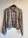 Geisha geruite blouse met borduursels - grijs/beige