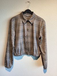 Geisha geruite blouse met borduursels - grijs/beige