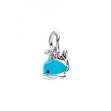 Pandora Moments 793822C01 Turquoise walvis bedelhanger van sterling zilver met zirkonia, compatibel met Me en Moments hanger, 7,3x13,2x12,3 mm, Sterling zilver, Zirkonia