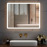 HOROW Miroir de salle de bain 60x80 cm Antibuée Miroir de salle de bain avec 3 couleurs de lumière Luminosité réglable Fonction mémoire