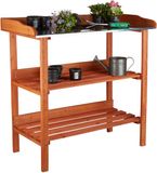 Merkloos oppottafel met metalen plaat - 3 etages - hout - 87,5 x 91,8 x 41,5 cm - oranje
