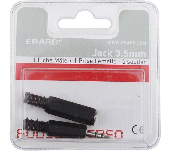 Erard 3.5mm Jack Male to Female Adapter - Black - 2 Pack