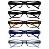 Leesbril The Reading Glasses Leesbril waarde set van 5 lichtgewicht mannen vrouwen zwart donkerbruin blauw grijs RRRRR32-11237 +1,00, Meerkleurig