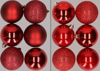 Merkloos / Sans marque Billiet - Vanlaere 12x stuks kunststof kerstballen mix van donkerrood en rood 8 cm