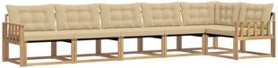 vidaXL - Hoek loungeset - 6 zitplekken - Wit en Beige - Acacia hout