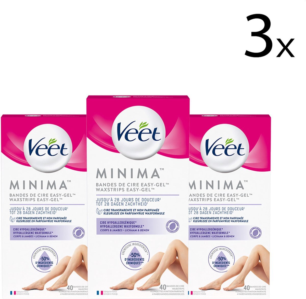 Veet Ontharingsstrips - Benen & Lichaam - Hypoallergene Minima - 40 stuks x3