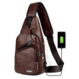 Peicees Lederen Sling Bag Mens Crossbody Tas Borst Tas Sling Rugzak voor Mannen met USB Charge Port, Stijl1-Donkerbruin, M, Crossbody
