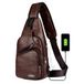 Peicees Lederen Sling Bag Mens Crossbody Tas Borst Tas Sling Rugzak voor Mannen met USB Charge Port, Stijl1-Donkerbruin, M, Crossbody